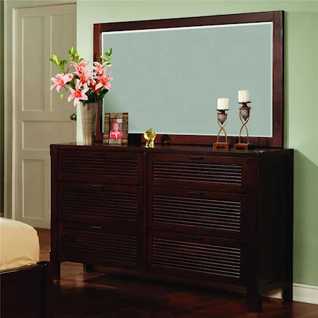 Contemporary 6 Drawer Dresser and Mirror Set